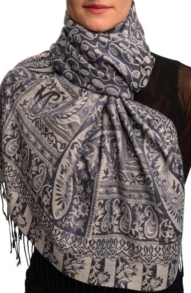 liss kiss Dots On Grey & Dark Blue Pashmina Feel With Tassels - Scarf