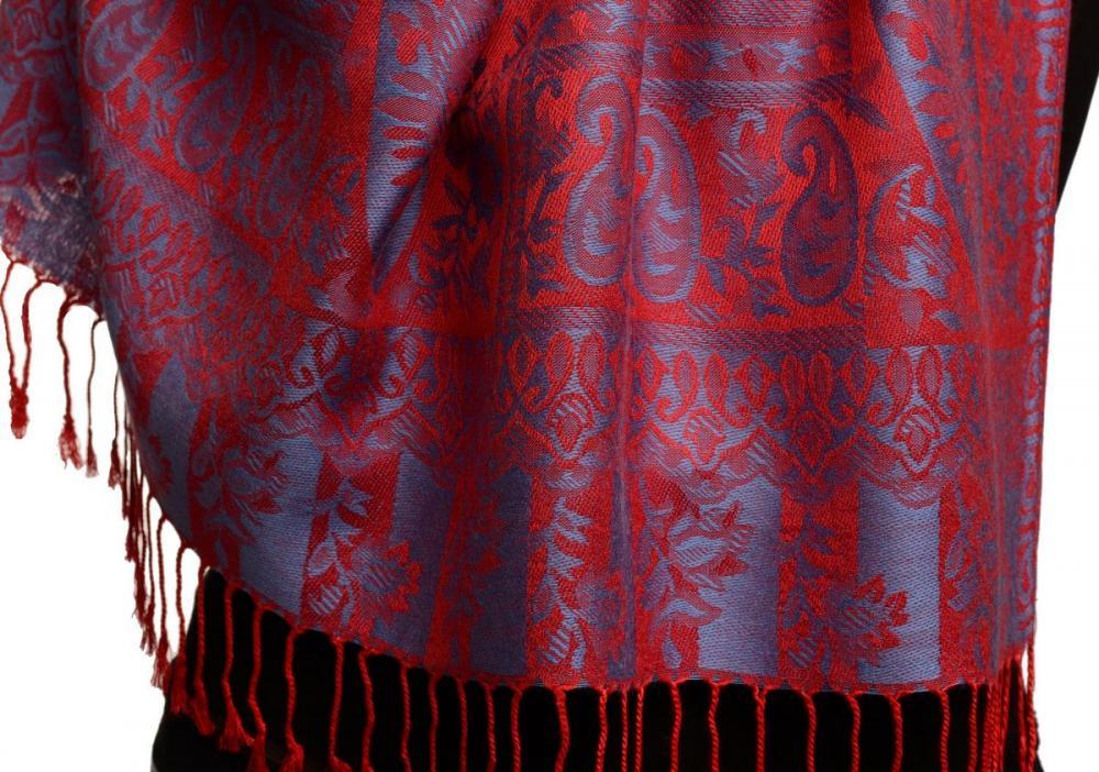 Liss Kiss Dots On Grey & Red Pashmina Feel With Tassels - Scarf