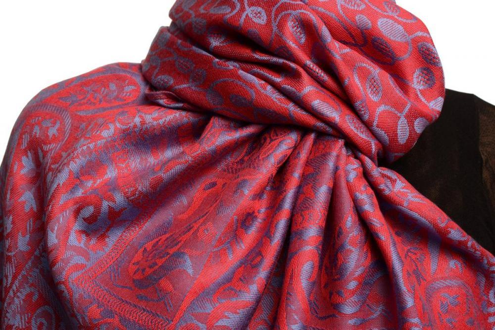 Liss Kiss Dots On Grey & Red Pashmina Feel With Tassels - Scarf