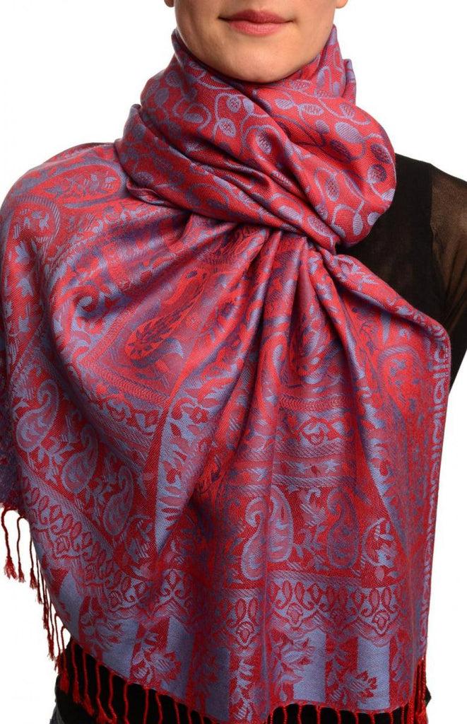 liss kiss Dots On Grey & Red Pashmina Feel With Tassels - Scarf