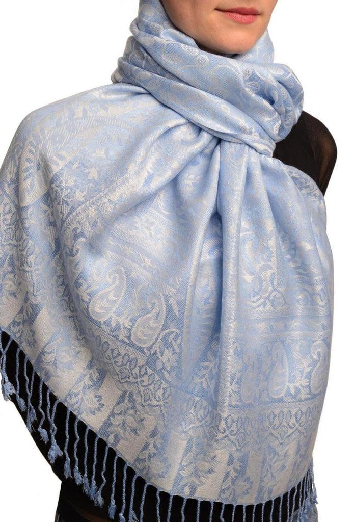 Liss Kiss Dots On Light Blue Pashmina Feel With Tassels - Scarf