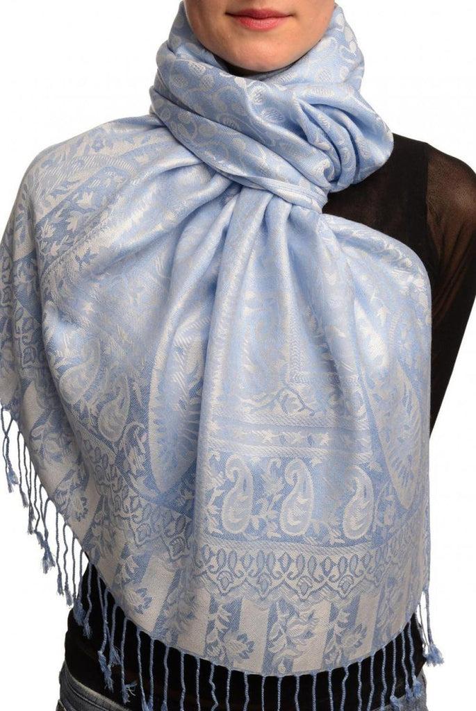 liss kiss Dots On Light Blue Pashmina Feel With Tassels - Scarf