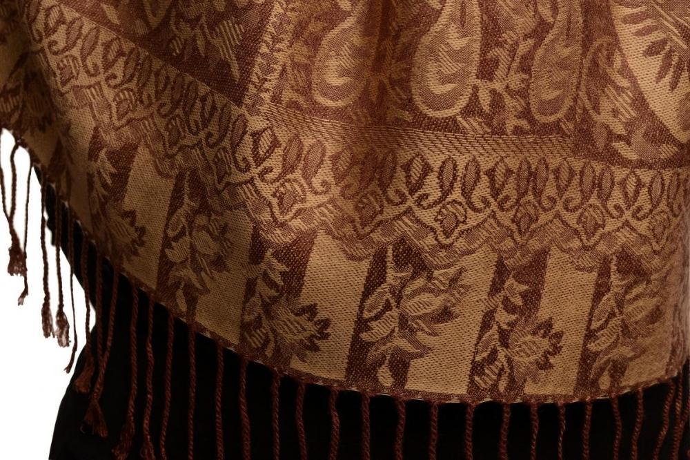 Liss Kiss Dots On Mocha & Brown Pashmina Feel With Tassels - Scarf
