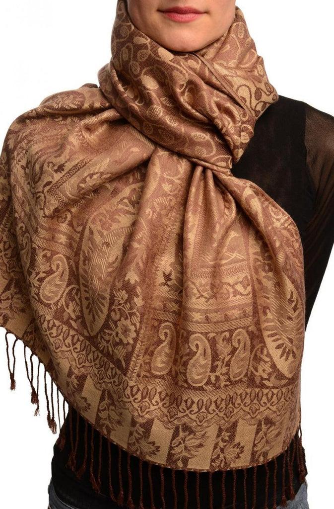 liss kiss Dots On Mocha & Brown Pashmina Feel With Tassels - Scarf