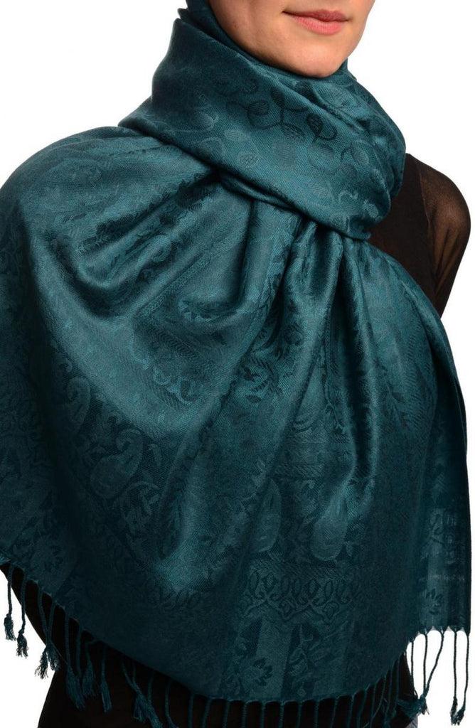 Liss Kiss Dots On Pine Green Pashmina Feel With Tassels - Scarf