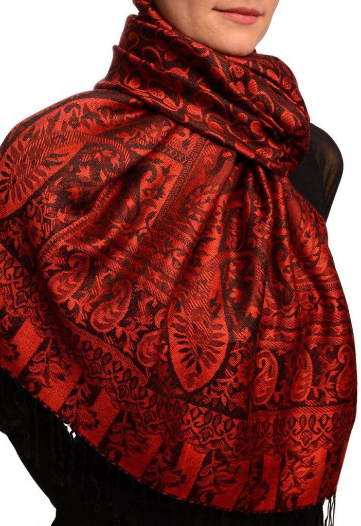 Liss Kiss Dots On Red & Black Pashmina Feel With Tassels - Scarf