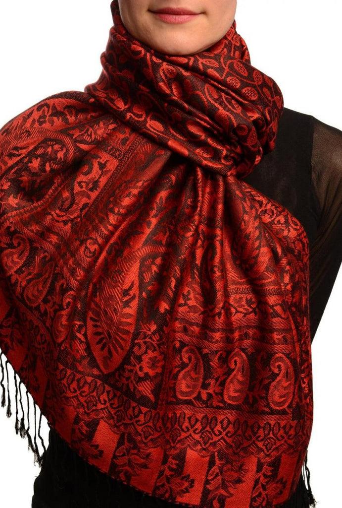 liss kiss Dots On Red & Black Pashmina Feel With Tassels - Scarf