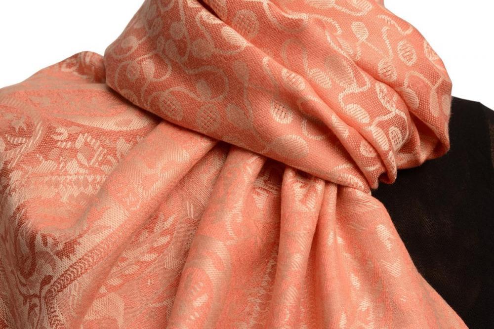 Liss Kiss Dots On Salmon Pink Pashmina Feel With Tassels - Scarf