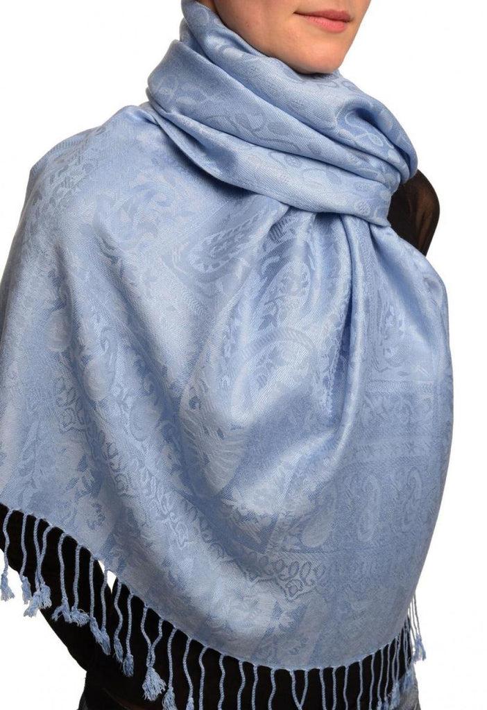 Liss Kiss Dots On Sky Blue Pashmina Feel With Tassels - Scarf