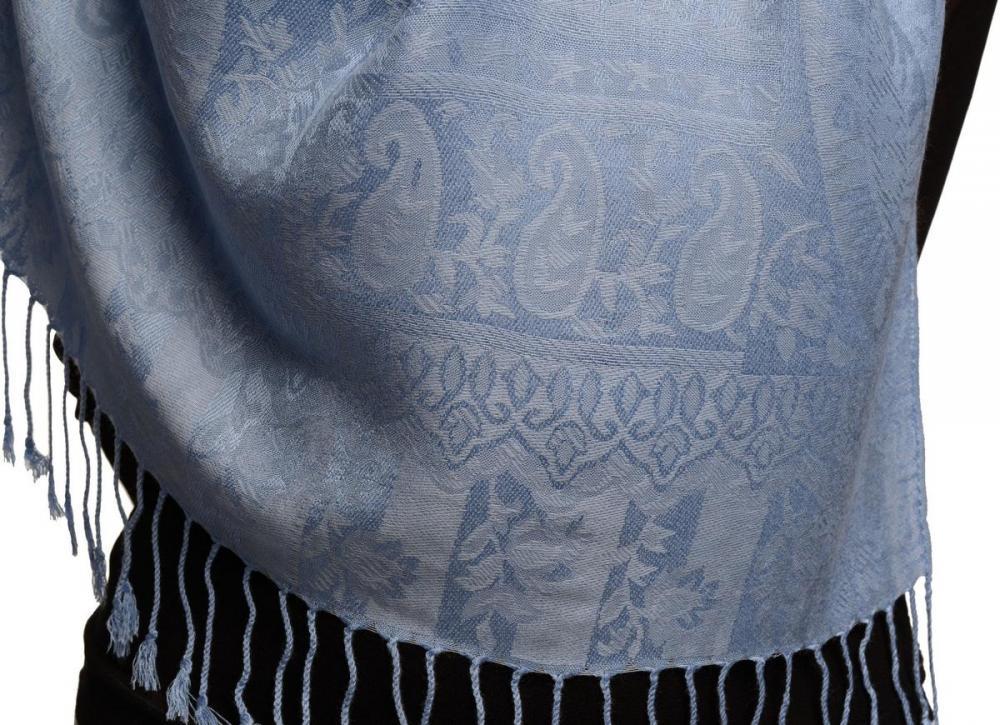 Liss Kiss Dots On Sky Blue Pashmina Feel With Tassels - Scarf