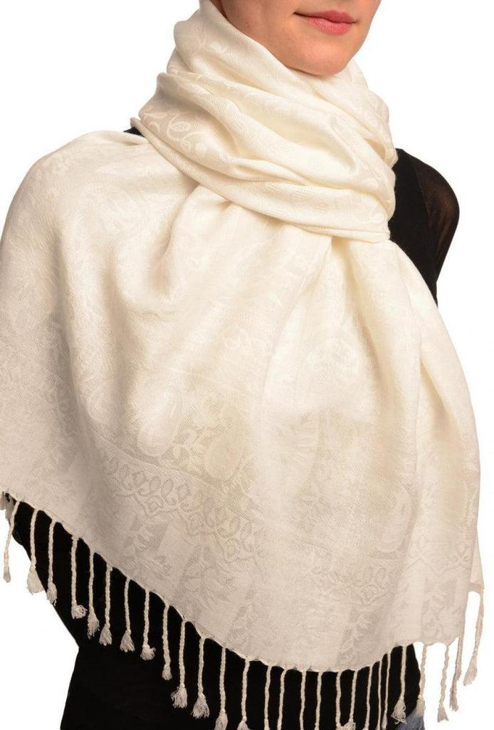 Liss Kiss Dots On White Pashmina Feel With Tassels - Scarf