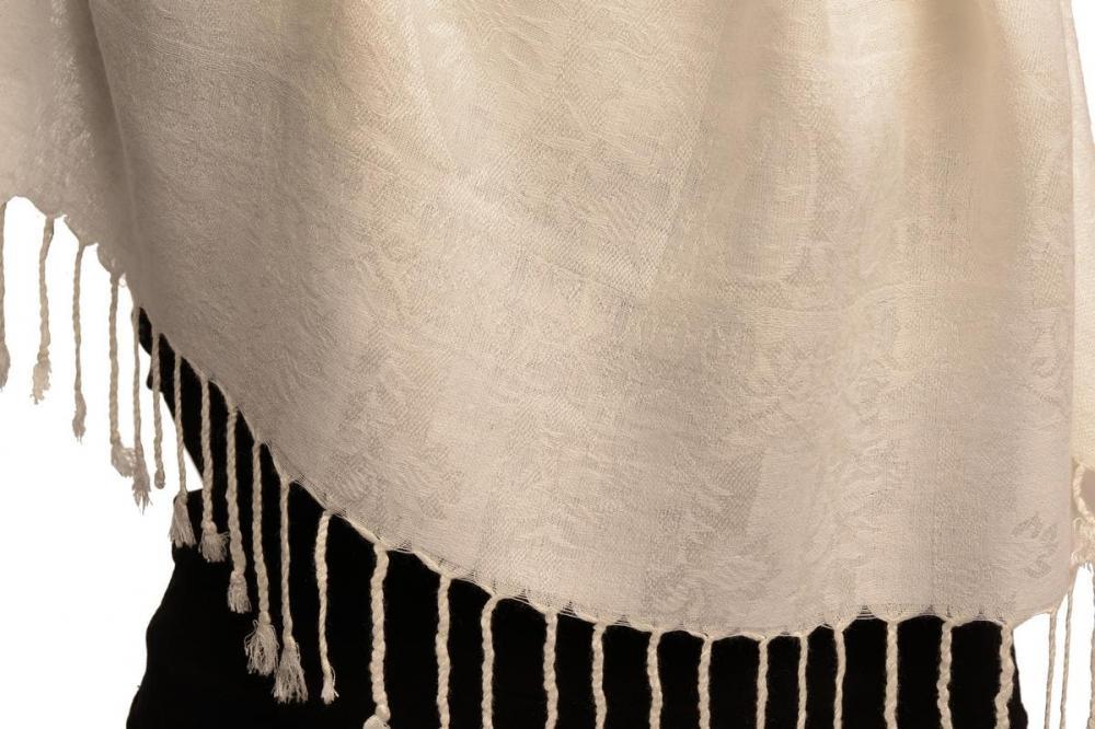 Liss Kiss Dots On White Pashmina Feel With Tassels - Scarf