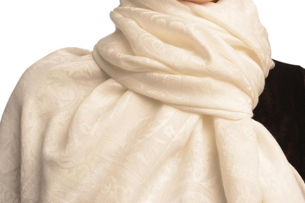 Liss Kiss Dots On White Pashmina Feel With Tassels - Scarf