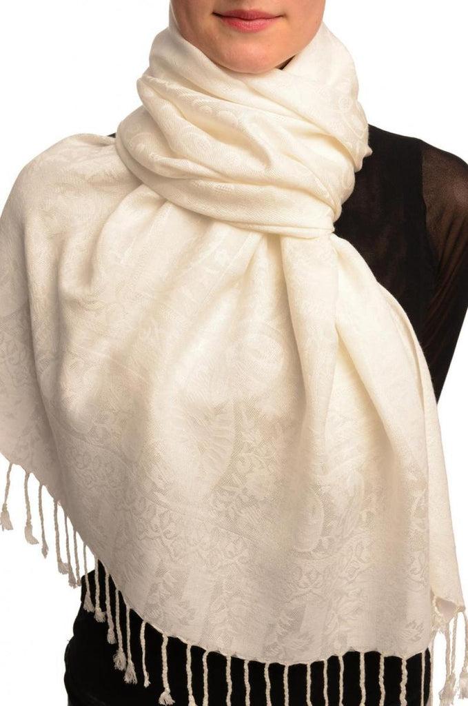 Liss Kiss Dots On White Pashmina Feel With Tassels - Scarf