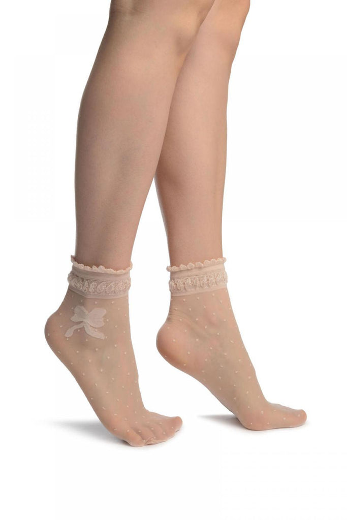 liss kiss Dust Pink With Dots & Bow Comfort Top Ankle High Socks - Socks