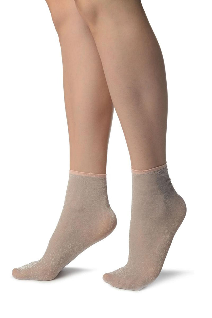 Liss Kiss Dust PInk With Lurex And Plain Top Ankle High Socks - Socks
