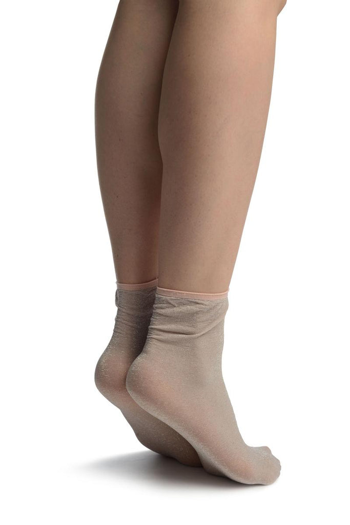 Liss Kiss Dust PInk With Lurex And Plain Top Ankle High Socks - Socks