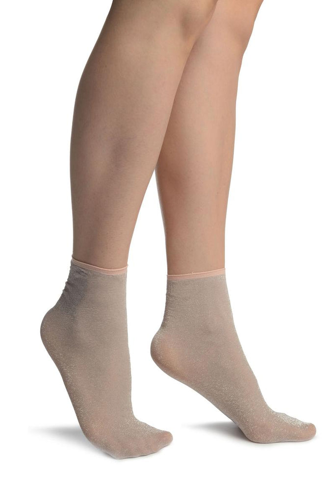 liss kiss Dust PInk With Lurex And Plain Top Ankle High Socks - Socks