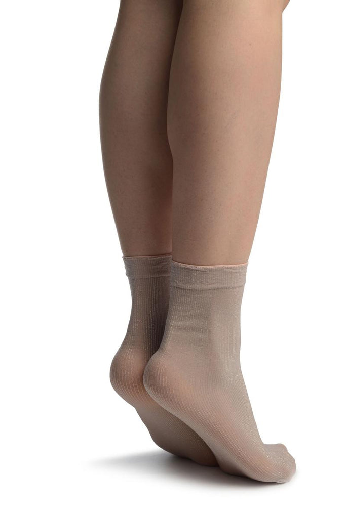 Liss Kiss Dust Pink With Lurex Pinstripes Ankle High Socks - Socks
