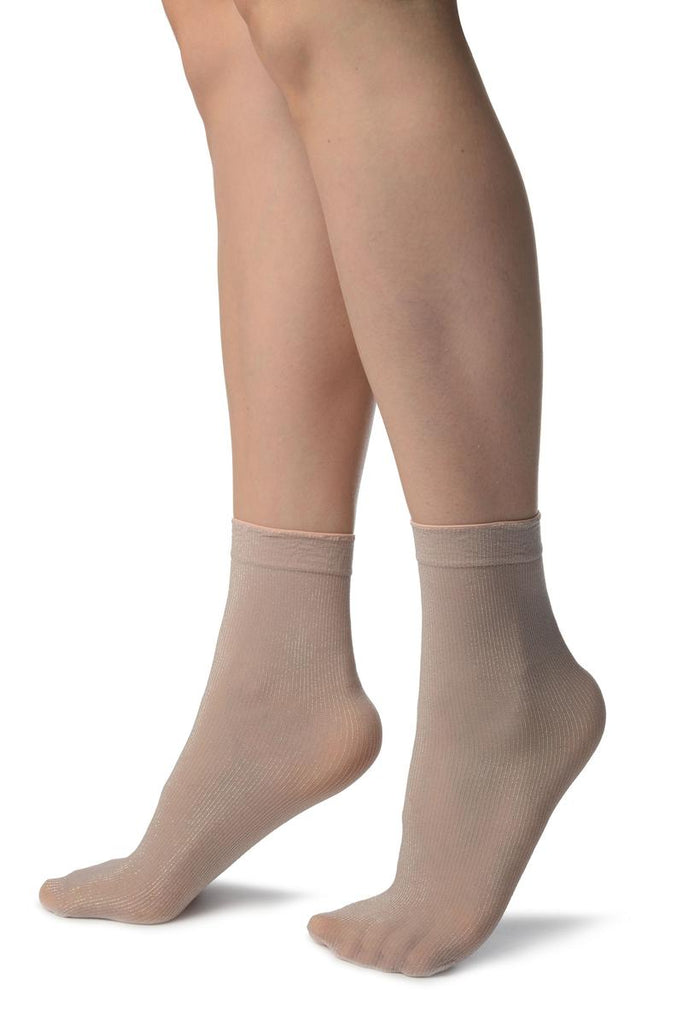 Liss Kiss Dust Pink With Lurex Pinstripes Ankle High Socks - Socks