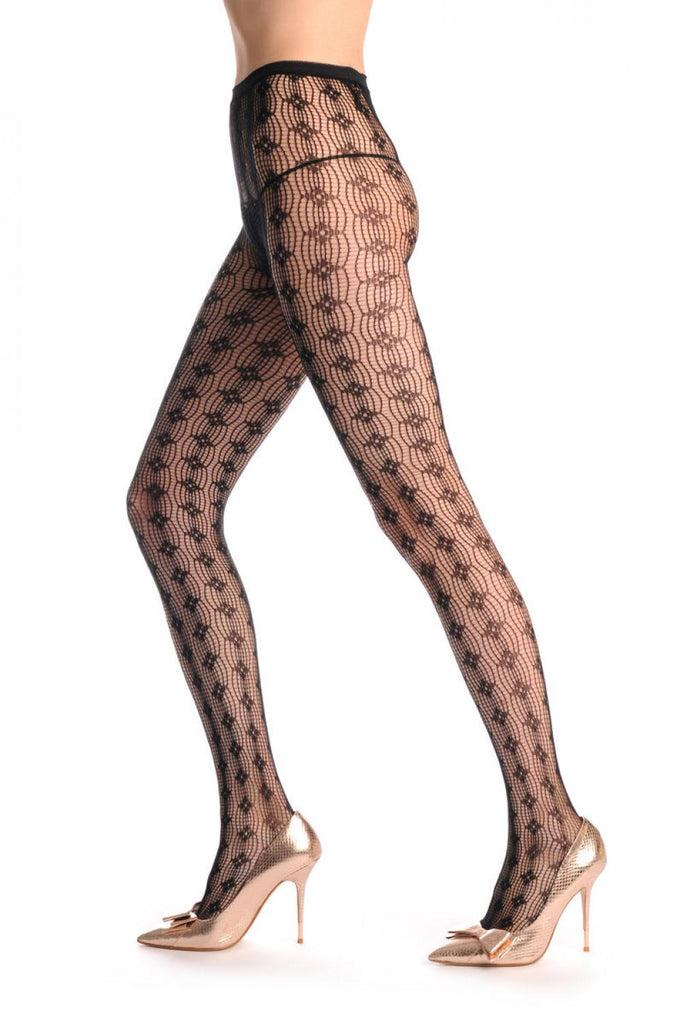 Liss Kiss Eight Lines Stripes With Black Rectangles Fishnet - Tights