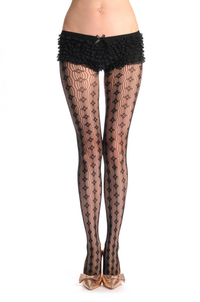 Liss Kiss Eight Lines Stripes With Black Rectangles Fishnet - Tights
