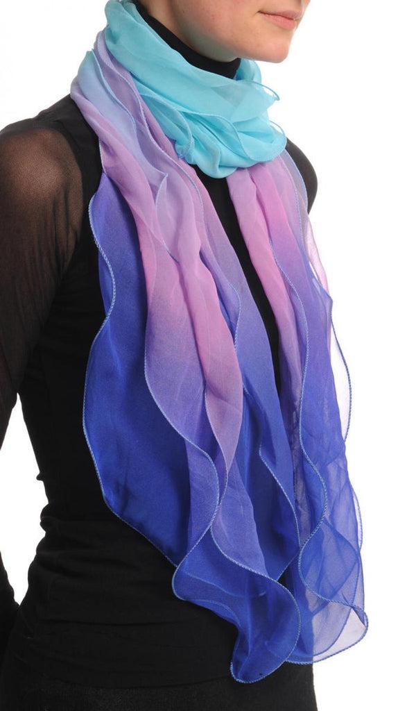 Liss Kiss Electric Blue Purple & Blue Double Layered Chiffon Ombre - Scarf