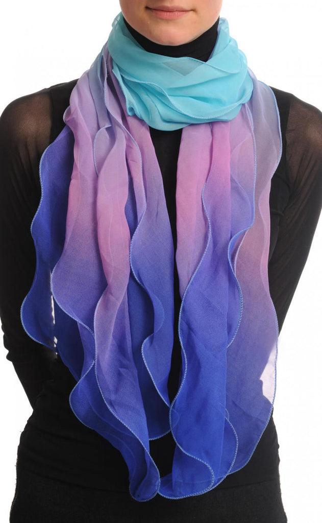 liss kiss Electric Blue Purple & Blue Double Layered Chiffon Ombre - Scarf