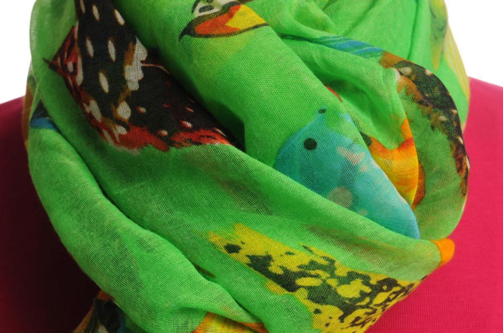 Liss Kiss Exotic Birds On Bright Green Unisex Scarf & Beach Sarong - Scarf