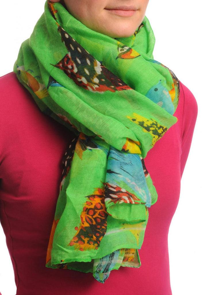 Liss Kiss Exotic Birds On Bright Green Unisex Scarf & Beach Sarong - Scarf