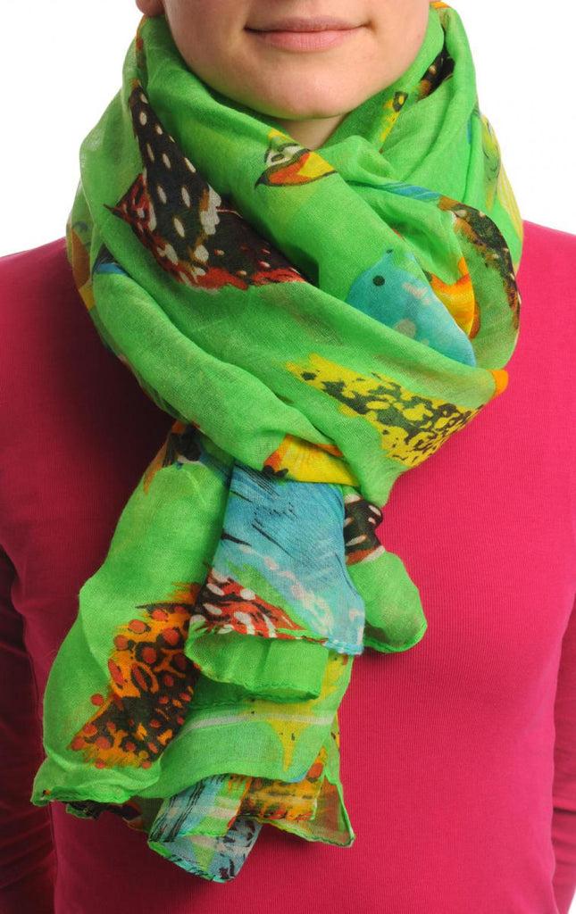 Liss Kiss Exotic Birds On Bright Green Unisex Scarf & Beach Sarong - Scarf