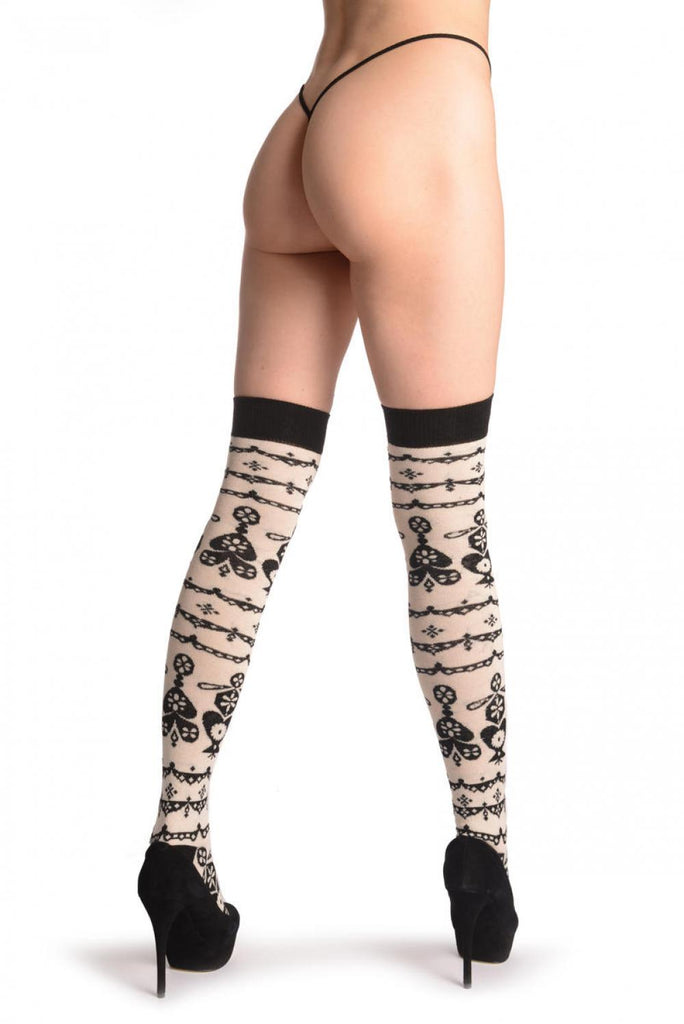 Liss Kiss Fairisle Christmas Tree On White - Over The Knee Socks