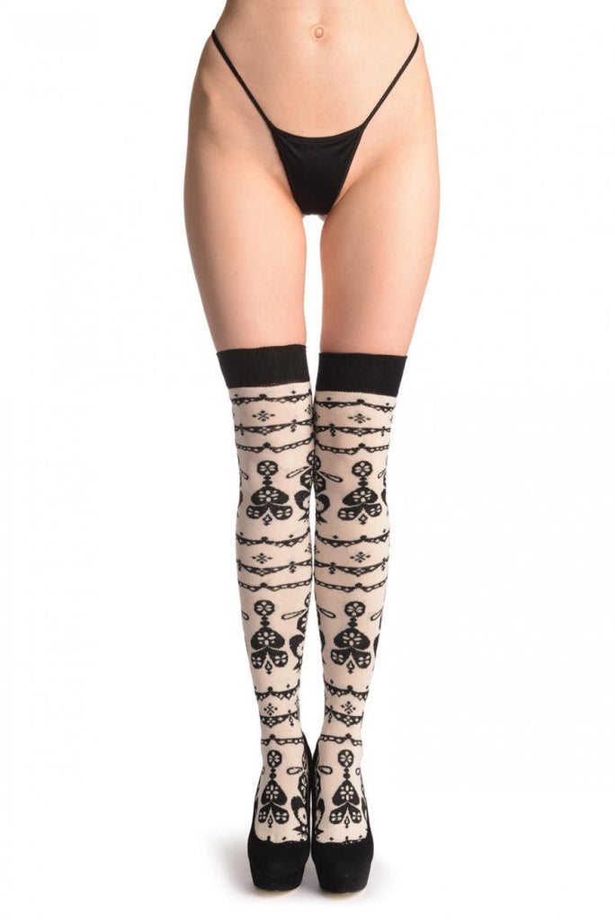 Liss Kiss Fairisle Christmas Tree On White - Over The Knee Socks