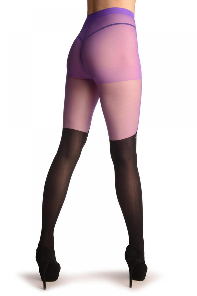 Liss Kiss Faux Black Cat Stockings With Purple Top - Tights