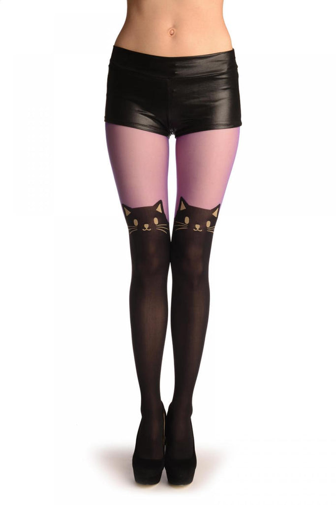 liss kiss Faux Black Cat Stockings With Purple Top - Tights