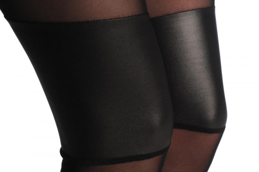 Liss Kiss Faux Leather With 3 Wide Mesh Stripes - Leggings