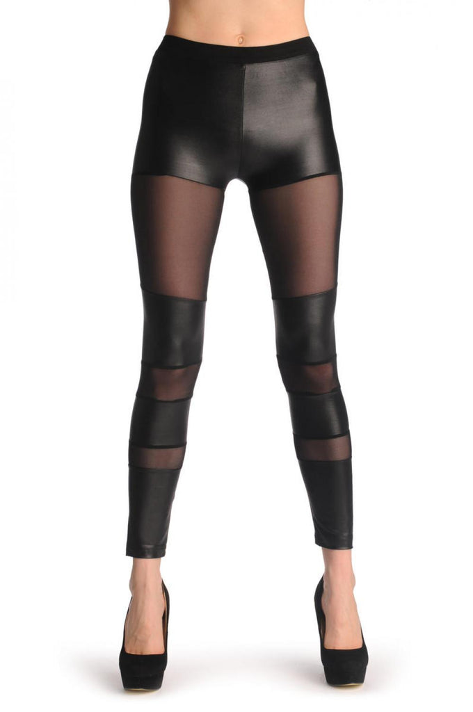 liss kiss Faux Leather With 3 Wide Mesh Stripes - Leggings