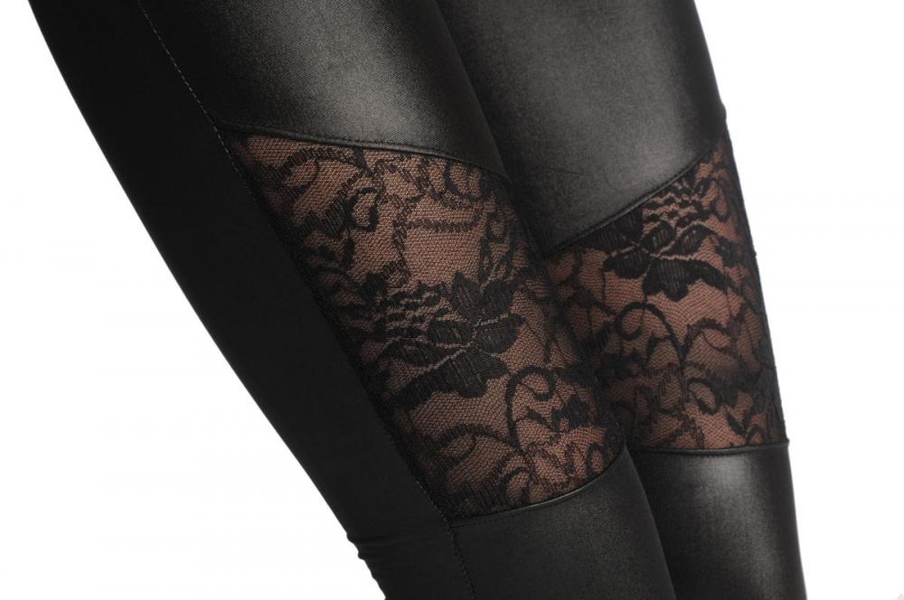 Liss Kiss Faux Leather With Two Lace Stripes - Leggings