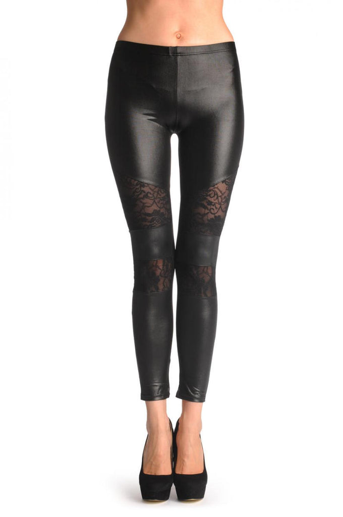 liss kiss Faux Leather With Two Lace Stripes - Leggings