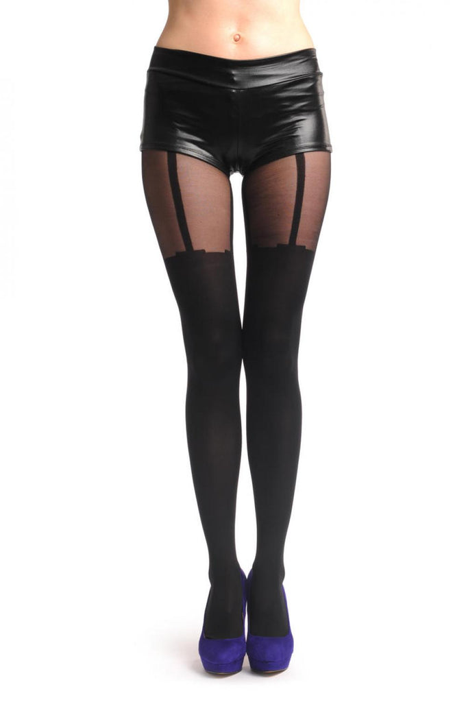 liss kiss Faux Stockings With Attached Suspender Belt & Transparent Top 40 Den - Tights