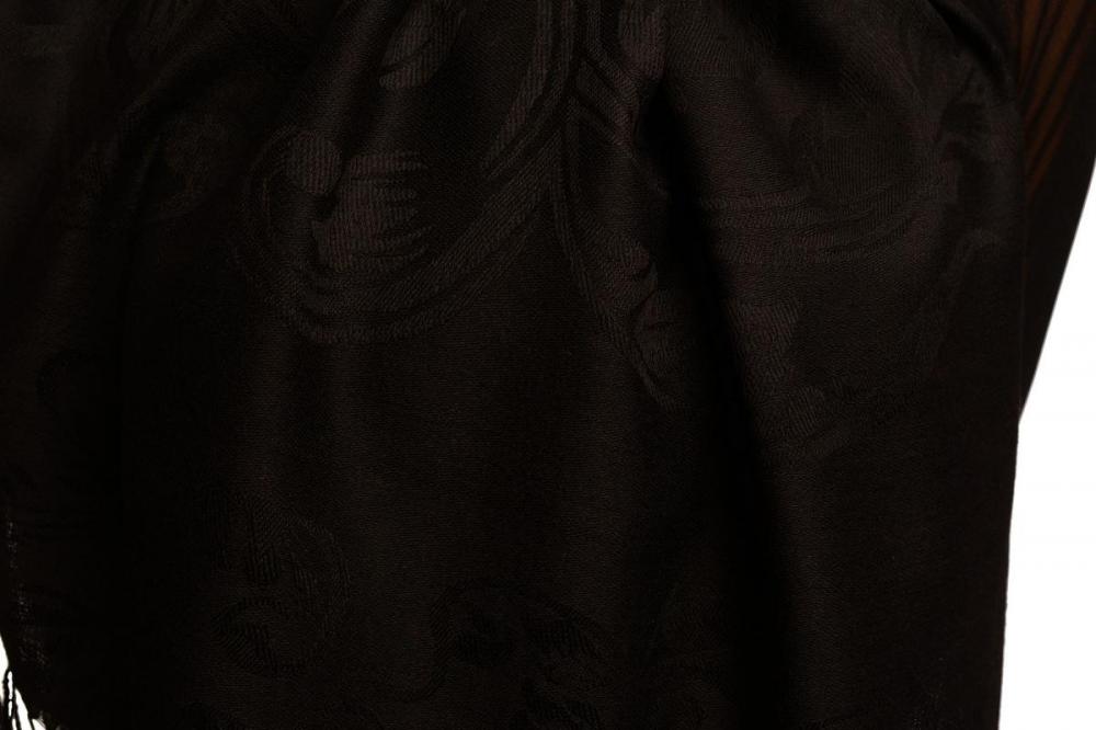 Liss Kiss Fern Leaves On Black Pashmina With Tassels - Scarf