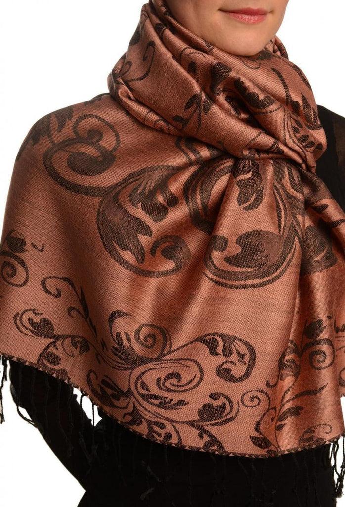 Liss Kiss Fern Leaves On Puce Pink Pashmina With Tassels - Scarf