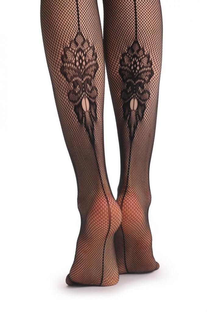 Liss Kiss Fishnet With Back Seam & Orchid Flower - Tights