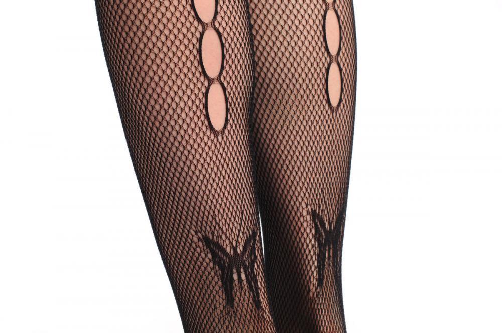 Liss Kiss Fishnet With Side Seam With Holes & Little Butterfly - Hold Ups