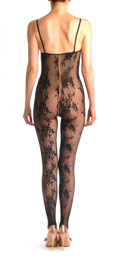 Liss Kiss Floral Lace Bodystocking With Straps & Bows At The Front - Bodystocking
