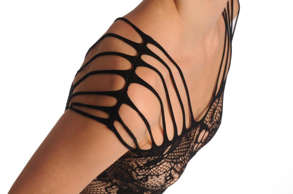 Liss Kiss Floral Lace Corset With Straps And Geometrical Lace Legs - Bodystocking