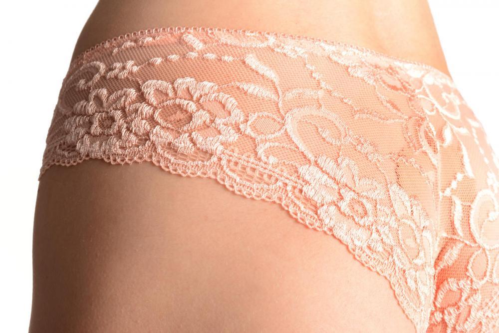 Liss Kiss Floral Lace Cotton & Plain Mesh Stripe Peach Pink High Leg Brazilian - Knickers