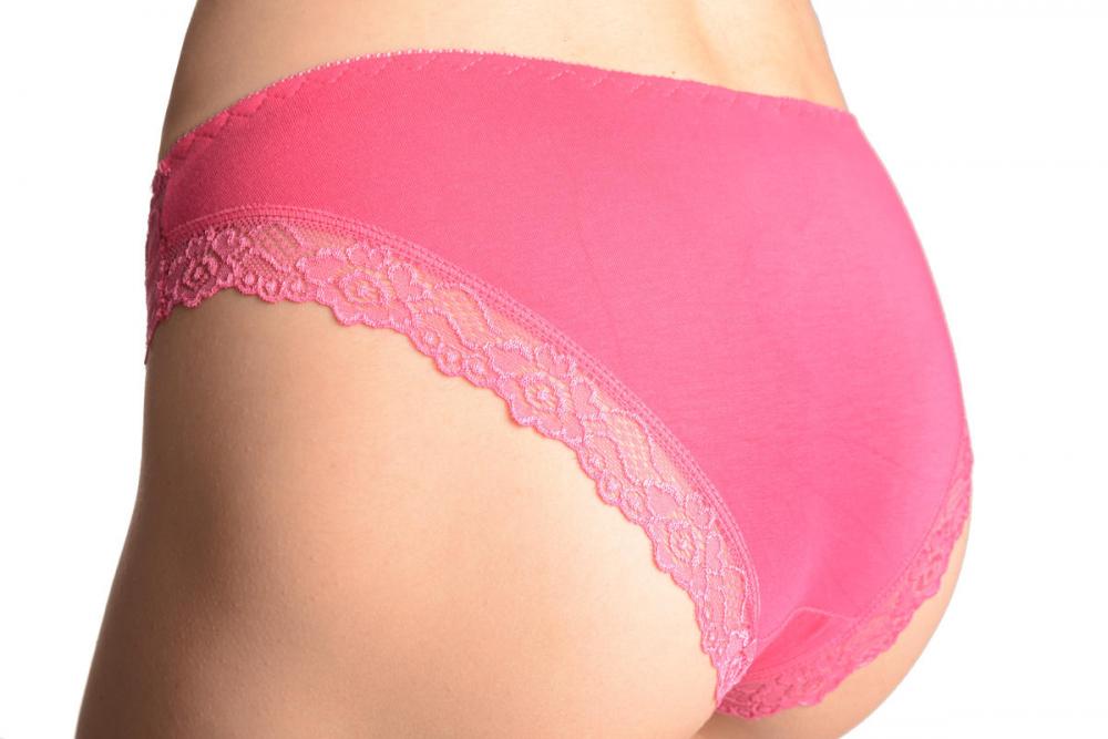 Liss Kiss Floral Lace Front & Soft Cotton Back Pink High Leg Brazilian - Knickers