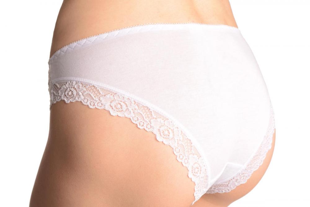 Liss Kiss Floral Lace Front & Soft Cotton Back White High Leg Brazilian - Knickers