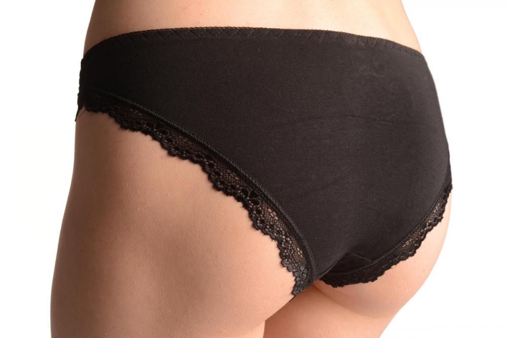Liss Kiss Floral Lace With Crystals Shapes & Cotton Back Black High Leg Brazilian - Knickers